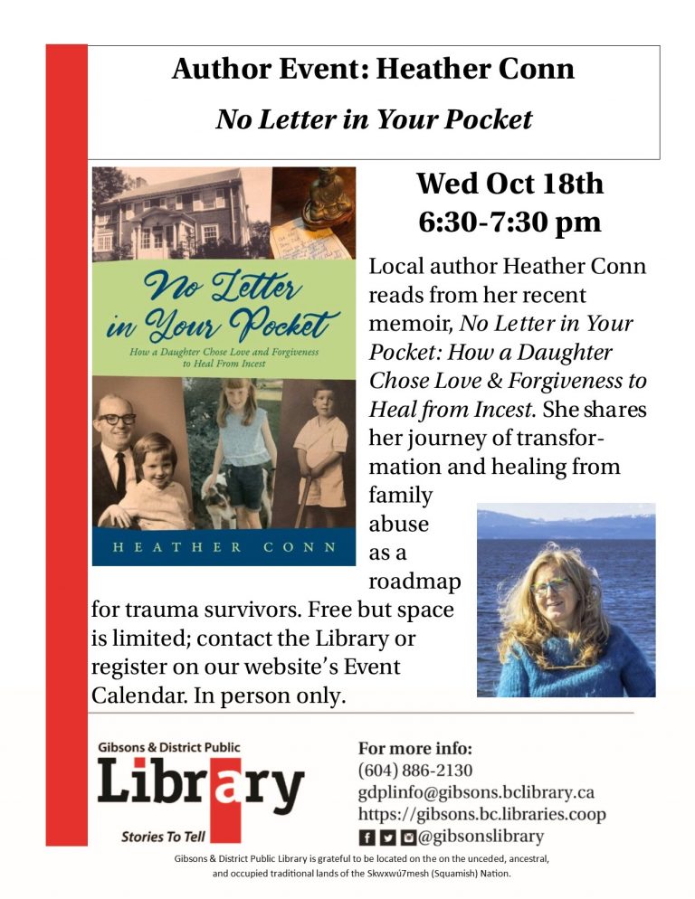 Free author reading Oct. 18 in Gibsons